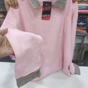 Pink Collar Neck Sweat Top