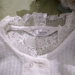 Off-white Lace Neckline Shirt