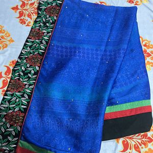 Pretty Printed Saree With Blue Pallu