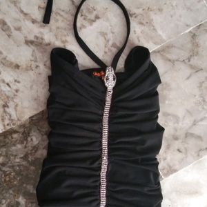 Black fancy off shoulder bodycon top dress