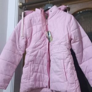 Wow Pink Colour Jacket With Zip, Buttons And Cap