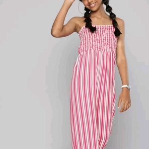 White and pink striped basic jumpsuit