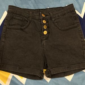 Black High Waist Denim Shorts