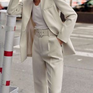 ZARA IVORY BELTED TROUSERS