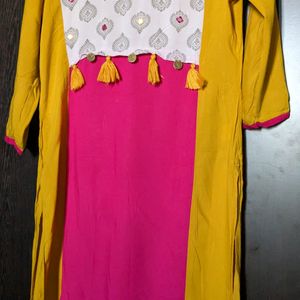 Daily Wear Kurti - Pink & Yellow