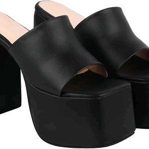 Shoeropia Black Chunky Platform Heels