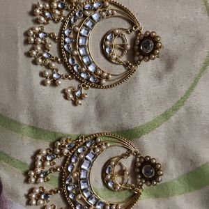 Beautiful Big Earings With Mirror Work And Pearls