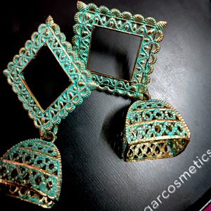 A Green Ethnic Jhumka