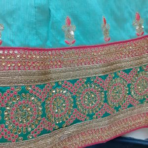 Pista Green Pink Bridal Lehenga Semi Stitched