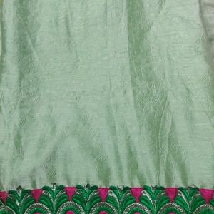 Florescent Green Saree With Stitched Blouse