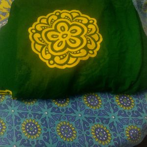 Dark Green Yellow Saree