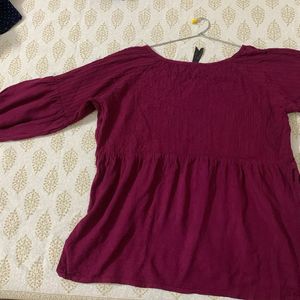 Dark Pink V Neck Short Kurti