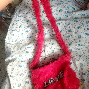 Red Furry Sling Bag