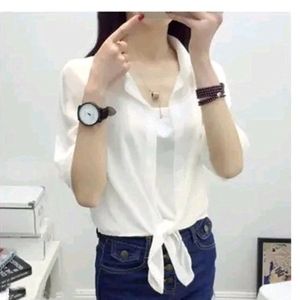 Chiffon Cinched Waist Top And White Shirt Combo