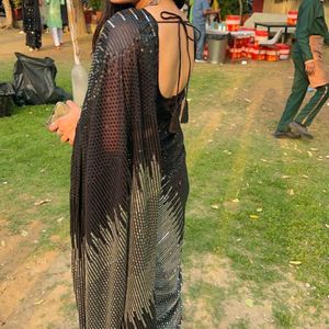 Black And Silver Sequence Saree