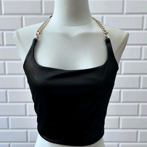 Tie Back Chain Halter Top (Black)