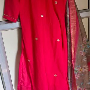 Rose Pink Colour Kurta Set With Dupatta