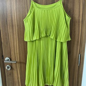 Lime Green Accordion Pleated A-Line Dress