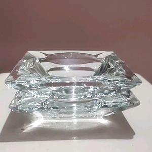 Two Square Crystal Ash Trays