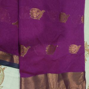 Stunning Beauty! Purple, Green & Gold Kora Saree