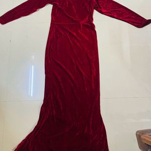 Women Long Maroon Split Bodycon Dress