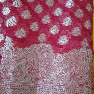 Red Organza Silk Saree With Blouse Piece