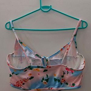 Urbanic Blue And Pink Floral Crop Top