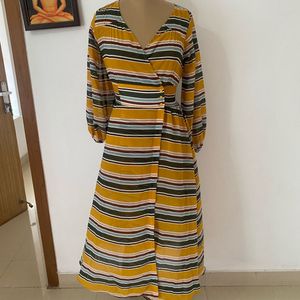 NUON Yellow Striped Wrap Dress