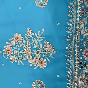 Blue Pure Hand Work Saree