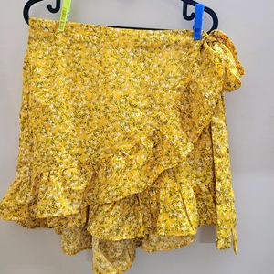 Yellow Floral Printed - Wrap Skort