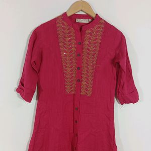 Rose Pink Embroidered Casual Kurta (Women)