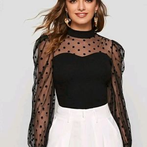 Black Top With Net Long Sleeves.