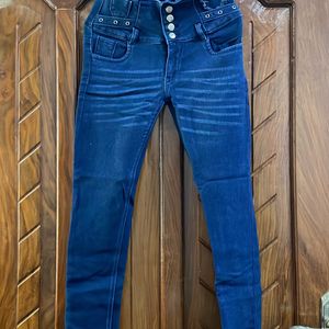 high waist blue skinny jeans