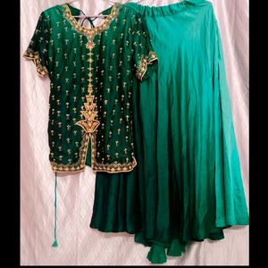 Bottle Green Zardozi Ombre Lehnga