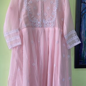 Baby Pink Anarkali Festive Kurta With Duppta