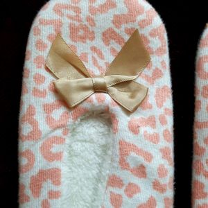 Peach And White Warm Slippers For Winters