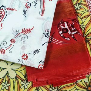 Beautiful White And Red Art silk Saree