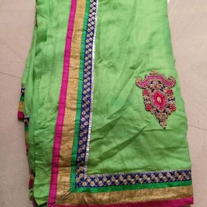 Pista Green Saree With Blouse 34 Size