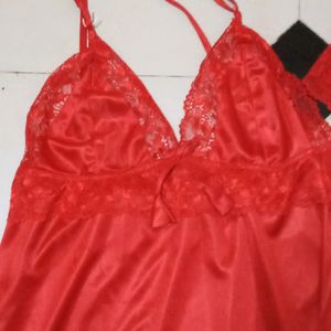 red color silk nighty