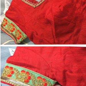 Designer Orange & Red Saree With Blause❤️🧡