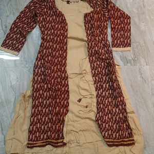 A Line Cream Colour Double Layer Kurti