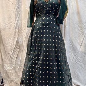 Design Embroidered Dark Green Gown