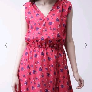 Red Printed Fir And Flare Dress From Moda Rapido