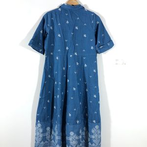 Blue Printed A-Line Dress(Women’s)