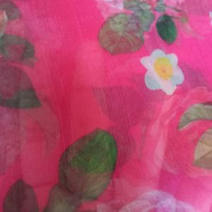 Pink Floral Organza Dupatta.