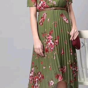 Women Olive Green & Off Shoulder Printed Dress