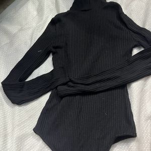 Elegant Highneck Black Top Bodysuit