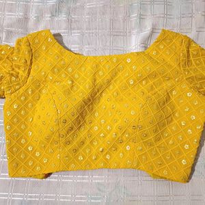 💥🆕️ Yellow Sequins Blouse With Tie Up At Back