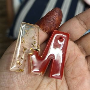 M Letter Keychain Resin | Red With Golden Flakes