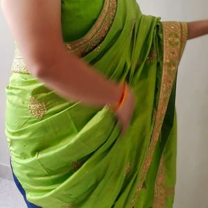 Party Wear Saree Combination Of Green & Navy Blue